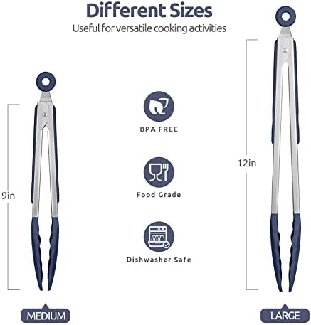 U-Taste Kitchen Tong for Cooking, 600ºF Heat-Resistant, 2Pcs/Midnight Blue - Image 2
