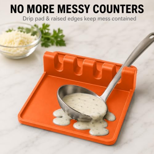 2 Pack Orange Silicone Spoon Rest for Stove Top, Spoon Holder for Stove - Image 3