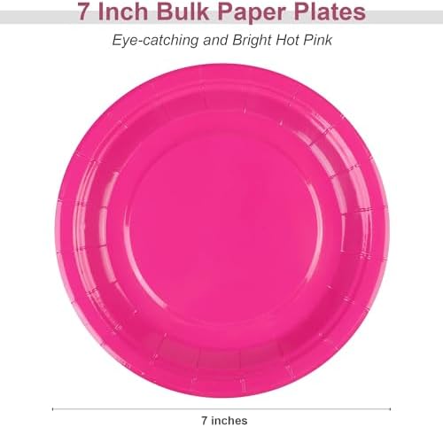 Breroa 72 Pcs Hot Pink Paper Plates 7 Inch Bulk Hot Pink Plates Disposable - Image 2
