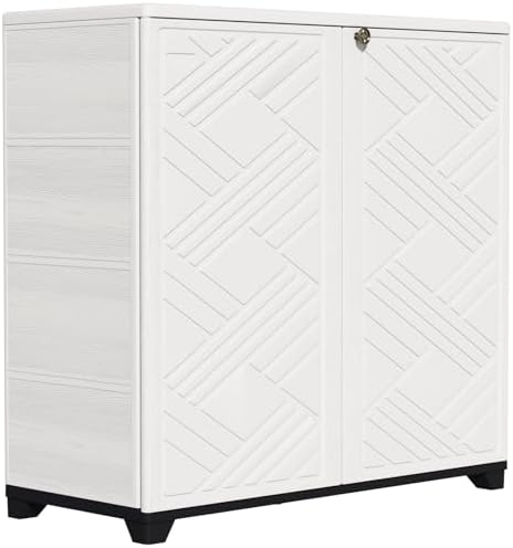 ZZM Indoor/Outdoor Storage Cabinet Waterproof, 34"x15"x34" Plastic Outdoor Storage Box for Garden Balcony Bathroom, All Weather Outdoor Storage Clearance, DIY Usage, with 1 Shelf (White) by ZZM