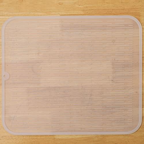 MicoYang Silicone Dish Drying Mat for Multiple Usage,Easy clean,Eco-friendly,Heat-resistant Silicone Mat for Kitchen Counter or Sink,Refrigerator or Drawer Liner Translucent XL 18 inches x 16 inches by MicoYang
