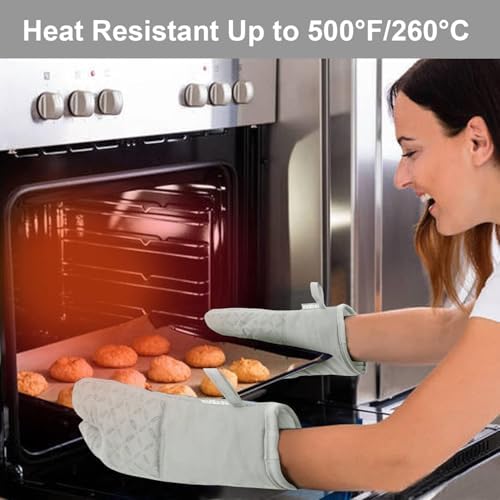 KEGOUU Oven Mitts and Pot Holders 6pcs Set, Kitchen Oven Glove High Heat Resistant 500 Degree Extra Long Oven Mitts and Potholder with Non-Slip Silicone Surface for Cooking （Greenish Gary） - Image 5