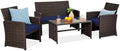 Best Choice Products 4-Piece Outdoor Wicker Patio Conversation Furniture Set for Backyard w/Coffee Table, Seat Cushions - Brown/Navy by BestChoiceProducts