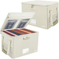 ENGPOW File Box with Lock,Fireproof Document Box with Zipper Lid,Collapsible File Storage Organizer Filing Cabinet with Handles,Portable Home Office Safe for Hanging Letter/Legal Folders,Beige,2 Pack by ENGPOW