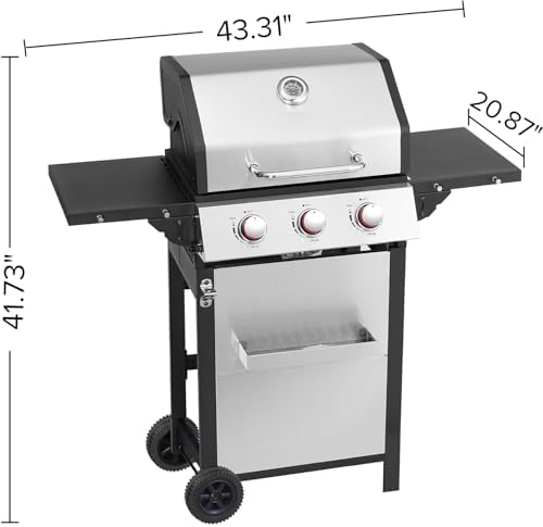 3 Burner Propane Gas Grill, Stainless Steel Cabinet with Side Table & Full-Size Grease Tray, BBQ Grills with Thermometer for Outdoor Cooking, Patio, BBQ - Image 6