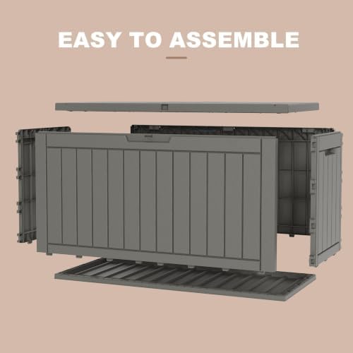 150 Gallon Deck Box, Lockable Waterproof Resin Outdoor Storage Box, Weatherproof Container for Garden Tools, Indoor Cushions & Outside Accessories (Grey) - Image 6