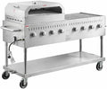Commercial Stainless Steel Outdoor Liquid Propane Grill with Pizza Oven Attachment, 60" Cooking Surface, 8 Burners, 128,000 BTU, for Restaurant Patio, Resort, Catering, Outdoor Kitchen, Hotel by Krollen+Industrial