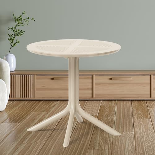 Costaelm Small Patio Table, Outdoor Round Dining Table, Weather Resistant Outside Table for Poolside Deck Lawn Garden Backyard, Sand by Costaelm
