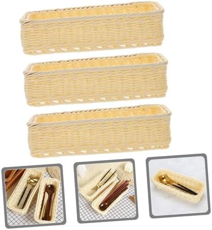 Woven Storage Basket 3Pcs PP Rectangular Bread Organizer for Restaurant - Image 3