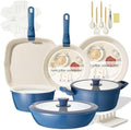 BECIGAR 23pcs Ceramic Pots and Pans Set, Nonstick Detachable Handle Cookware, Induction Kitchen Cooking Set, Include Frying Pans & Saucepans Oven Safe(Blue) by BecigarCookware