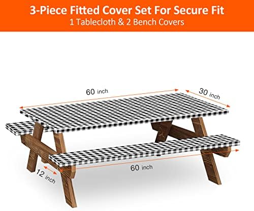5ft 60" Picnic Table and Bench Cover, 3 Pack, Black-White Checkered - Image 2