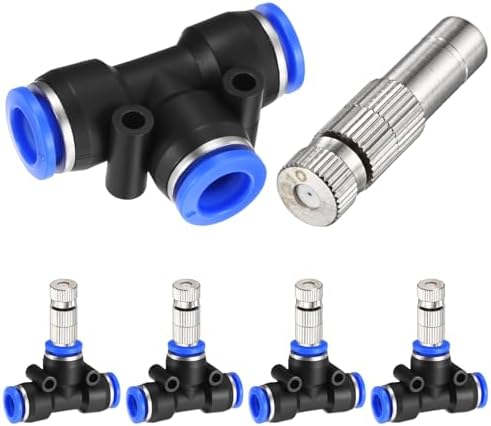 M METERXITY 5-Set Brass Misting Nozzles Tees Kit, 0.028"/0.7mm Orifice Mister Replacement Nozzles with Filter Mesh for Outdoor Cooling System/Greenhouse, Water Misting Nozzle Tees Kits by MMETERXITY