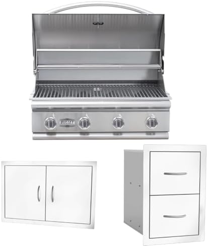 Bullet by Bull Stainless Steel Outdoor - Built-In Natural Gas Grill -Outdoor Kitchen Island Bundle - Includes 4 Burner BBQ, Double Access Door & Double Storage Drawer by Unknown