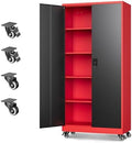 Letaya Metal Garage Storage Cabinets with Lock Door and Adjustable Shelves, Steel Tool Cabinets for Home,Office,Warehouse Organisieren (Black Red, 74.41" H) by LetayaMetalCabinets