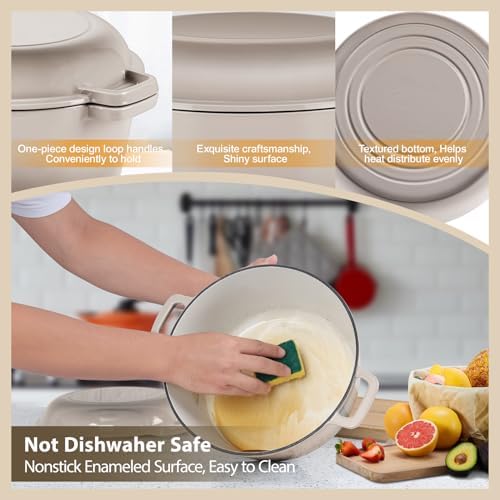TeamFar 5qt Dutch Oven, Pre-seasoned Cast Iron for Bread Baking, Khaki - Image 5