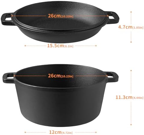 Vivicreate 5 QT Cast Iron Dutch Oven 2 in 1 Pre Seasoned with Skillet Lid Oven Safe Campfire Baking Sourdough Bread Camping Cookware Ollas de Hierro Fundido Para Cocinar Olla de Cocina Grande - Image 5