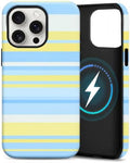 for iPhone 15 Pro Case, Magnetic Matte Frosted Dual-Layer Striped Phone Case for Women, Retro Aesthetic Cover Compatible with MagSafe Accessories - Sea Salt Lemon by YKCZL