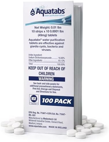 Aquatabs 49mg Water Purification Tablets, 100 Pack, Hiking & Camping by AquatabsWaterPurification