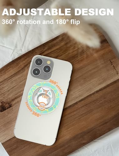 Magnetic Phone Ring Holder for MagSafe, Cartoon Cat Snap, Green - Image 3