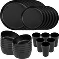 EjonirInjonir 24pcs Non-Toxic Black Wheat Straw Dinnerware Sets for 6 Home by Ejonirinjonir