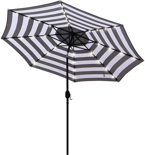 Blissun 9 ft Solar Umbrella 32 LED Lighted Patio Umbrella Table Market Umbrella with Tilt and Crank Outdoor Umbrella for Garden, Deck, Backyard, Pool and Beach (Black and White) by Blissun