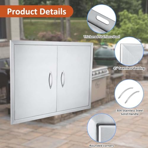 JIE JIN 24" W X 24" H Outdoor Kitchen Doors Double Doors Thickened 304 Brushed Stainless Steel BBQ Access Door BBQ Island Doors Outdoor Kitchen Accessories Door for Outdoor Kitchen BBQ Island - Image 3