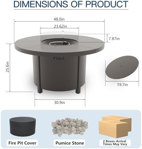 5 Pieces Outdoor Patio Furniture Set with 48" 55000 BTU Round Propane Fire Pit Table,Patio Dining Set Outdoor Conversation Sets 4 Chairs for Deck,Backyard and Garden,Grey - Image 7