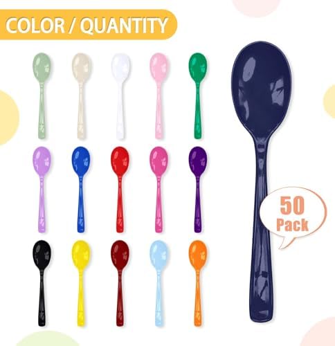 SietDESEO 50 PCS Navy Blue Plastic Spoons Disposable Utensils Heavy Duty Navy Blue Spoons Disposable Cutlery for Birthday Wedding Baby Shower Bridal Shower Plastic Silverware - Image 4