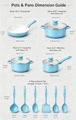 13-Piece Non Stick Pots and Pans Set,Cooking Pan Set,Maifan Stone Coating - Image 4