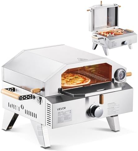 VEVOR 2 IN 1 Outdoor Pizza Oven, 13 in Propane Pizza Oven & Grill, 12,000 BTU Tabletop Propane Gas Oven with Pizza-Stone, Thermometer, Stainless Steel Portable Grill, for Camping & Backyard by VEVOR