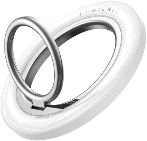 Lamicall Magnetic Phone Ring Grip Holder for MagSafe, 360° Rotating with Smooth Damping, Crystal White Finger Grip Kickstand, Strong Magnet Mag Safe Accessories for iPhone 17 Pro Max Air, All Phones by Lamicall