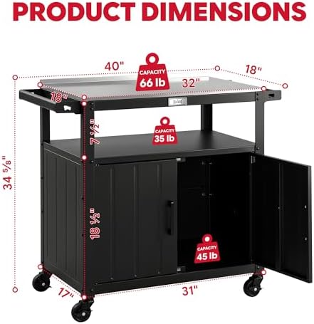Feasto Outdoor Grill Cart w/Storage Cabinet, Stainless Steel Top, Black - Image 2