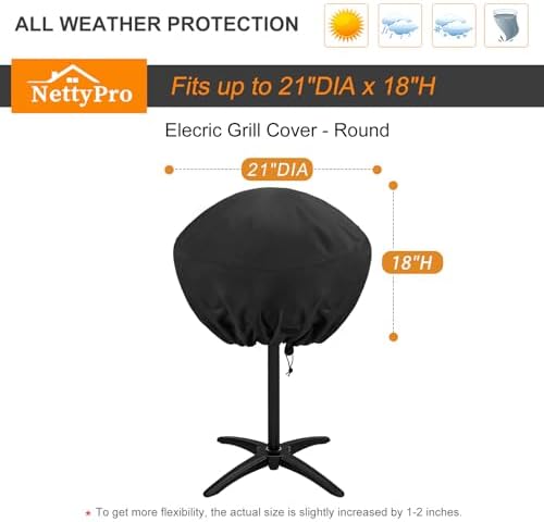 NettyPro Grill Cover for George Foreman, Waterproof Heavy Duty Outdoor Indoor Electric Portable Stand Small Grill Cover for Char-Broil, Cuisinart, Homewell, Weber and More, Black - Image 6