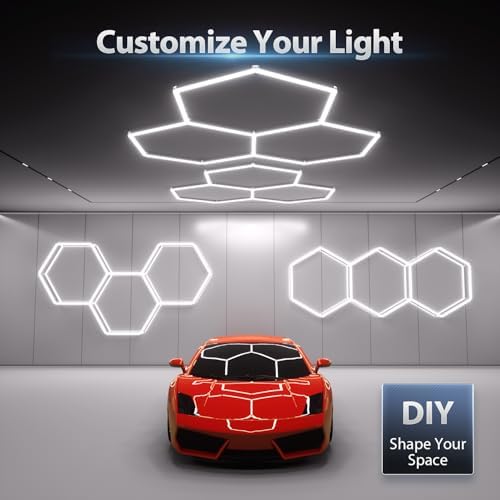Hexagon Garage Lights 105W 12600LM, 6500K Ultra-Bright Hexagon LED Lights for Garage, 3 Grid Systems Honeycomb Hex Light for Workshop, Basement, Car Detailing, Gaming Room - Image 3