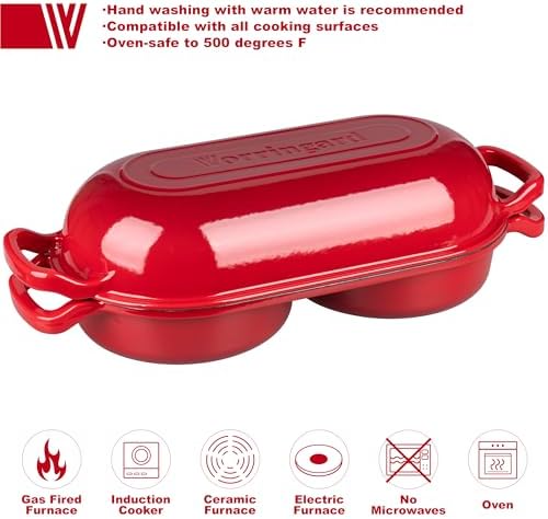 VORRINGARD Enameled Cast Iron Double Dutch Oven with Lid, Dual Round Loaf Pan, Bread pan for Homemade Sourdough Bread Baking, Red - Image 3