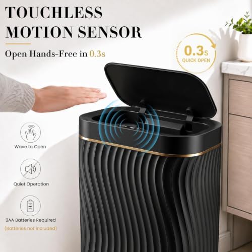 Ogikey Bathroom Trash Can with Automatic Touchless Lid, 5 Gallon Smart Garbage Can Narrow Waterproof Trash Bin for Bedroom, Office, Living Room (5 Gallon-Black) - Image 3