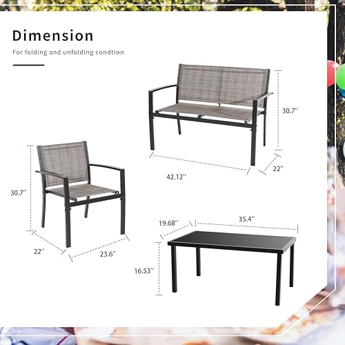 Shintenchi 4 Pieces Patio Furniture Set All Weather Textile Fabric Outdoor Conversation Set, with Glass Coffee Table, Loveseat, 2 Single Chairs for Home, Garden, Lawn, Porch（Light Brown） - Image 6