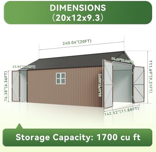 Aoxun 12'x20' Carport Shed Outdoor Metal Storage Sheds, Brown - Image 2