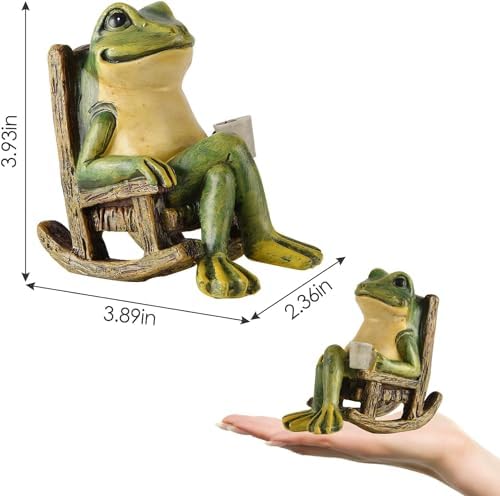 FOXMIS Miniature Frog Garden Statue Mom Dad Gifts Home Decorations Fairy Garden Accessories Outdoor Lights Solar Garden Frog Decor Art Housewarming Gift for Patio,Yard,Lawn Ornament,3.89"x2.36"x3.93 - Image 2