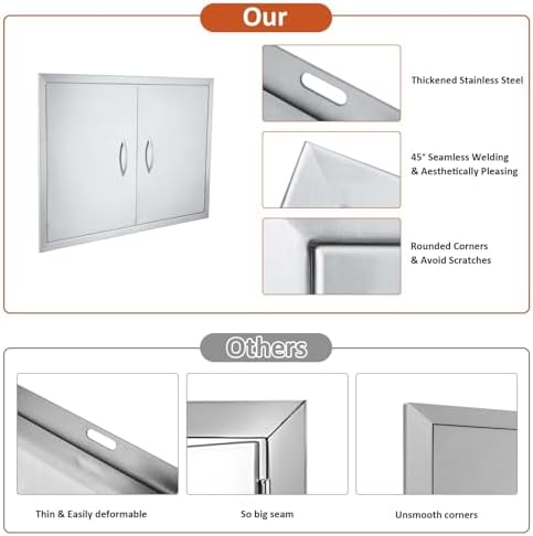 JIE JIN 26" W X 24" H Outdoor Kitchen Doors Double Doors Thickened 304 Brushed Stainless Steel BBQ Access Door BBQ Island Doors Outdoor Kitchen Accessories Door for Outdoor Kitchen BBQ Island - Image 6