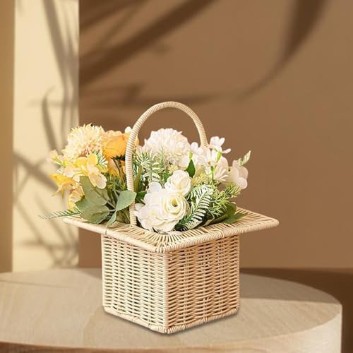 Storage Basket Organizer for Dining Table with Handle Multifunctional Picnic Basket, Beige Square - Image 5