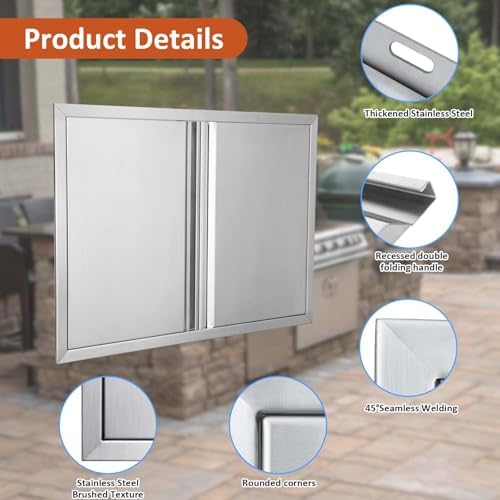 BI-DTOOL Outdoor Kitchen Door 26" W X 24" H 304 Brushed Stainless Steel BBQ Access Doors for Outdoor Kitchen Outdoor Cabinet Barbeque Grill or BBQ Island - Image 3