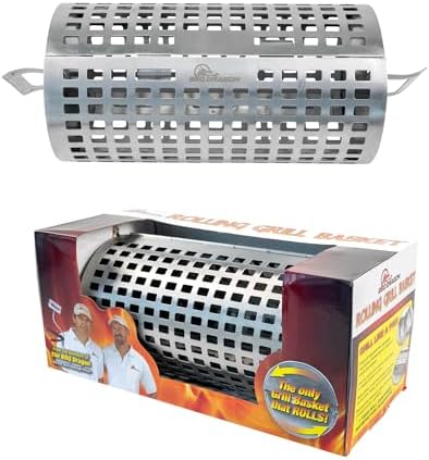 BBQ Dragon Rolling Grill Basket – Large Stainless Steel with Snap-Close Lid, Dishwasher Safe for Vegetables, Fish, and Meat by BBQBoldBBQFreshBBQDragon