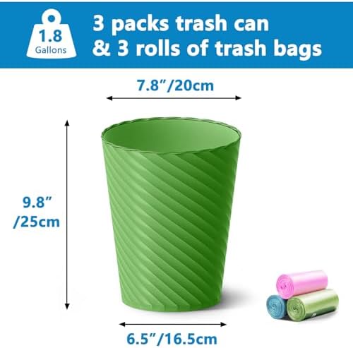 Lysam Bathroom Trash Can 3 Pack, 1.8 Gallon Small Trash Can with Trash Bags - Image 3