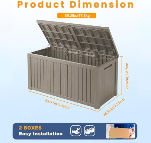 Outdoor Storage Box, 200 Gallon Waterproof Deck Box, Premium Hydraulic Cushion Storage Chest, High-Load Lockable Two-Seater Patio Storage Bench, Large Country Estate, Grey - Image 3