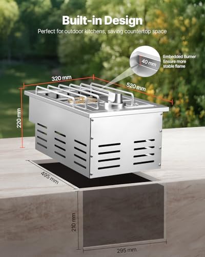 VEVOR Single Grilling Side Burner, 17,000BTU Liquid Propane Side Burner for Outdoor Kitchen, Convertible to Natural Gas, 304 Stainless Steel Built-in Single Grill Burners with LED for BBQ Grill Island - Image 6