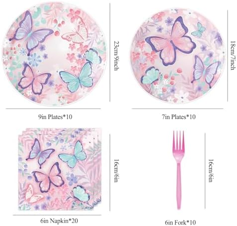 Pink Purple Butterfly Birthday Disposable Plate AndPaper Napkin Combination - Image 2