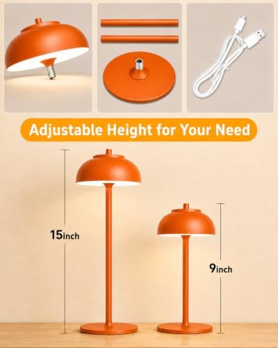 Orange Cordless Table Lamps, Rechargeable LED Touch Lamp, 2 Pack - Image 7