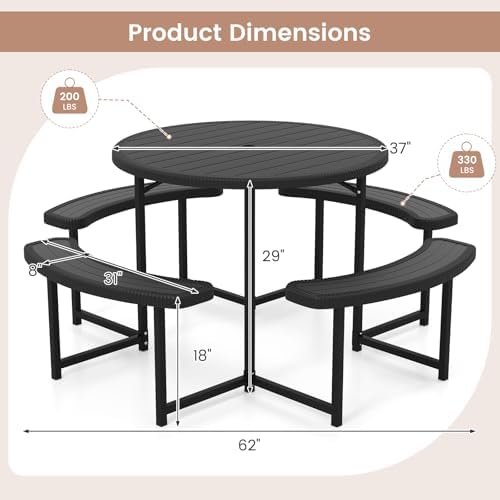 Tangkula 8 Person Round Picnic Table with 4 Benches - Image 3