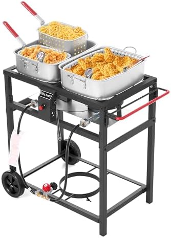 36QT Outdoor Propane Deep Fryer with Rolling Cart, Dual Burners, 100,000BTU by FireRiot